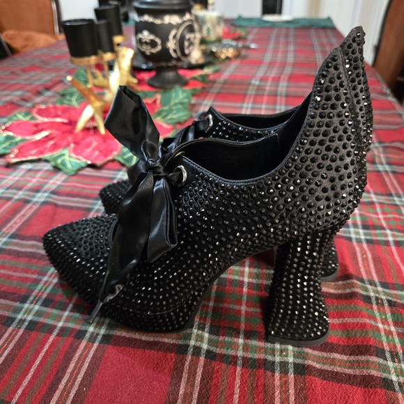 Dolls Kill Black Studded Heels with Satin Bow - Picture 4 of 7